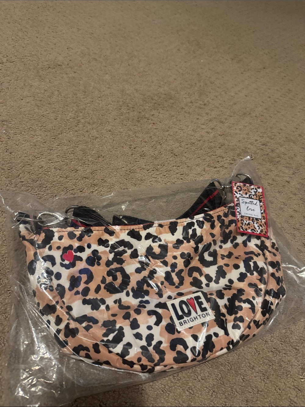 Brighton Leopard Print Crossbody Bag in Beige, Black and White